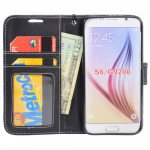 Wholesale Samsung Galaxy S6 Star Diamond Flip Leather Wallet Case with Strap (Black)